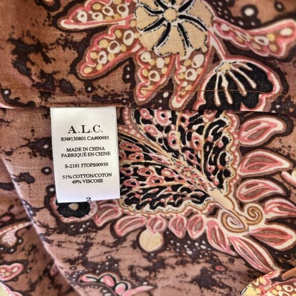 ALC Top Womens 2 Multicolor Paisley Print Popover Split Neck Blouse Shirt - Picture 8 of 9